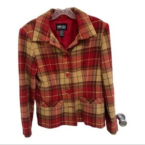 New York & Co Fall Plaid Button up  Blazer w/ shoulder pads Size small